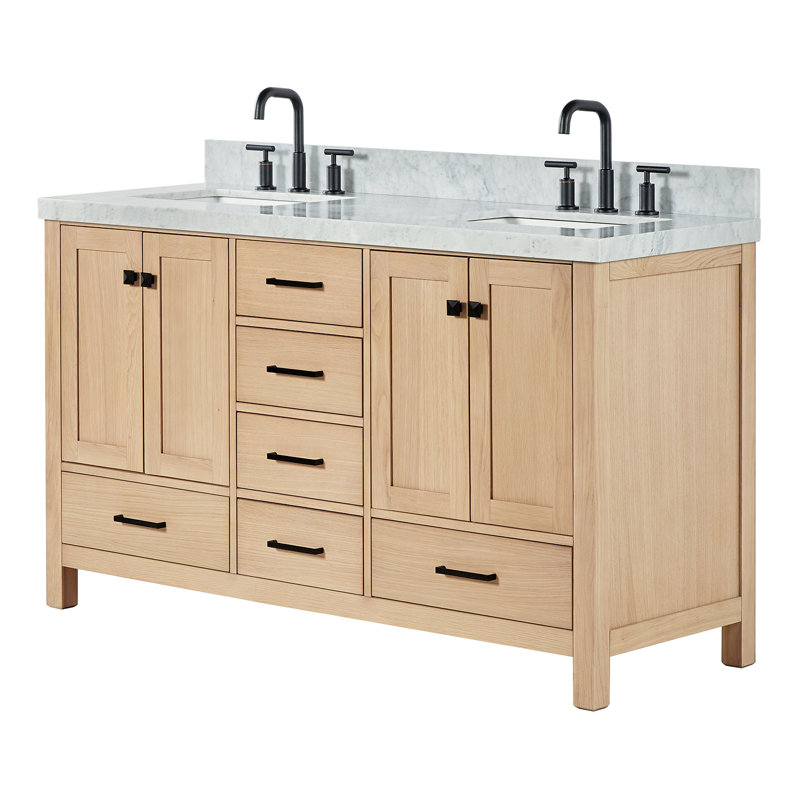 Meuble-lavabo double 72 po avec dessus de meuble-lavabo Cambridge, Chêne, Rectangle, 60" W