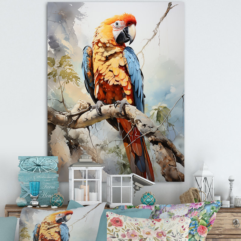 «Parrots Sunny Companions Delight», reproduction sur toile, Cadre photo argenté, H 20 po x l 12 po