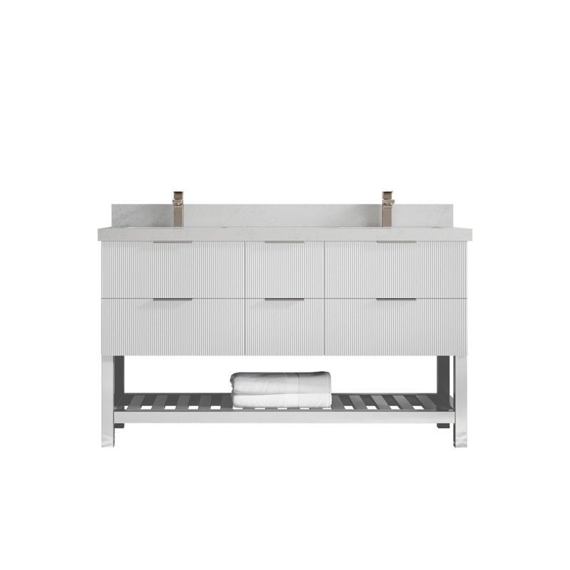 Meuble-lavabo double 60 po avec plateau en quartz Catalina