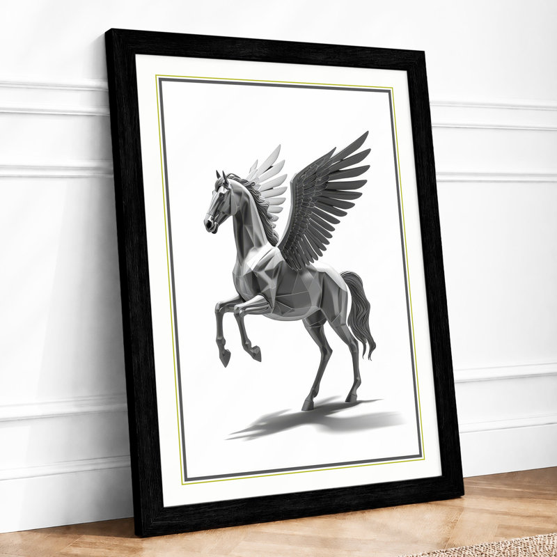 Pegasus in Flight Japandi - Framed Print, Black, A3 - 42.0 x 29.7 cm