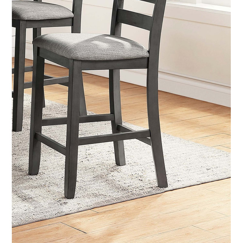 Classic Counter Height 5Pc Set Square Dining Table W Shelves Cushion Seat Ladder Back High Chairs Solid Wood