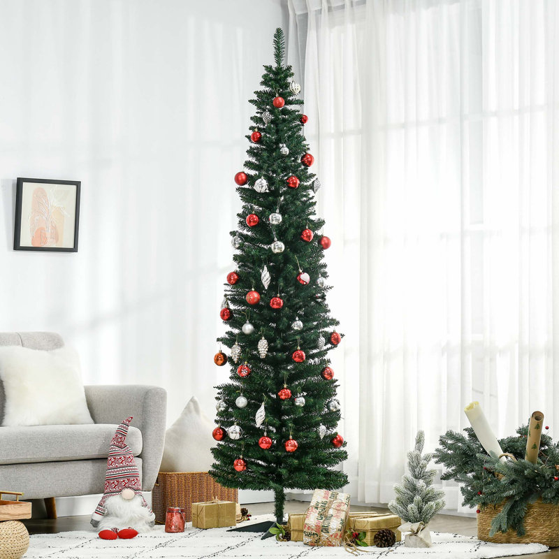 Arbre de Noël artificiel 7 pi, arbre de Noël mince avec 499 branches réalistes et support en plastique