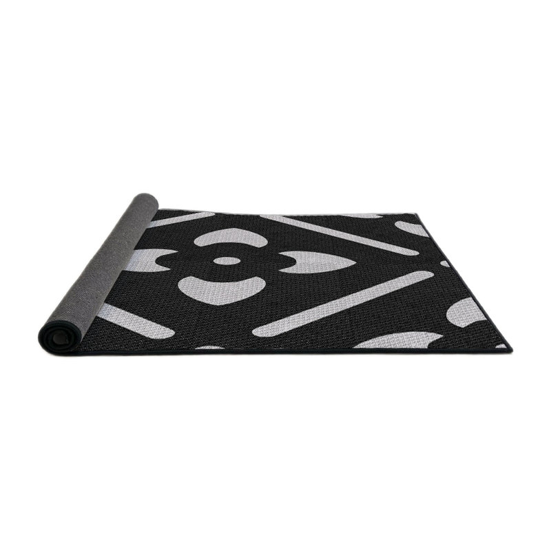 Tapis noir/blanc cassé tissé à la machine, Rond 6 pi