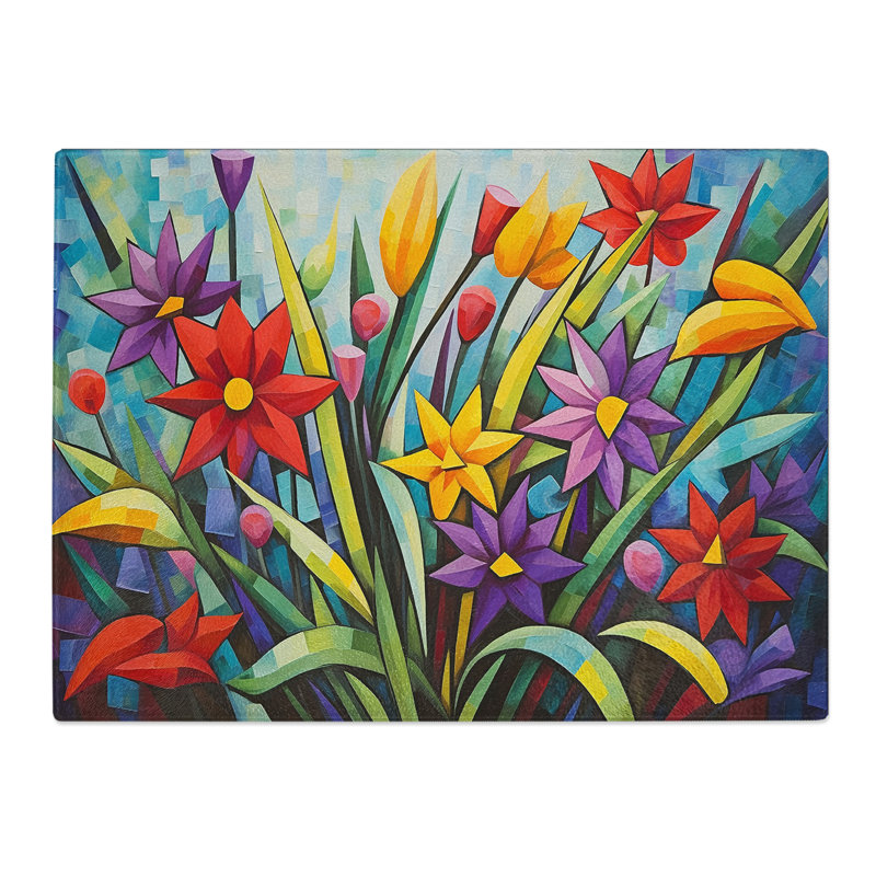 Wildflowers Cubism  Glass Chopping Board