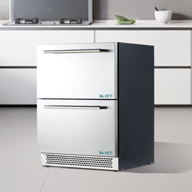 24 Inch Under Counter Drawer Fridge – Stainless Steel Beverage Refrigerator with Dual Drawers, LED Touch Control, Adjustable Storage, Frost-Free, Low Noise, 34-72℉, for Indoor or Outdoor Use