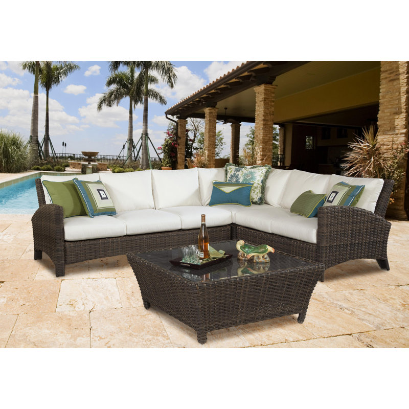 Sousa 110.5'' Wide Metal Patio Sectional with Cushions, Aquamarine Outdura®