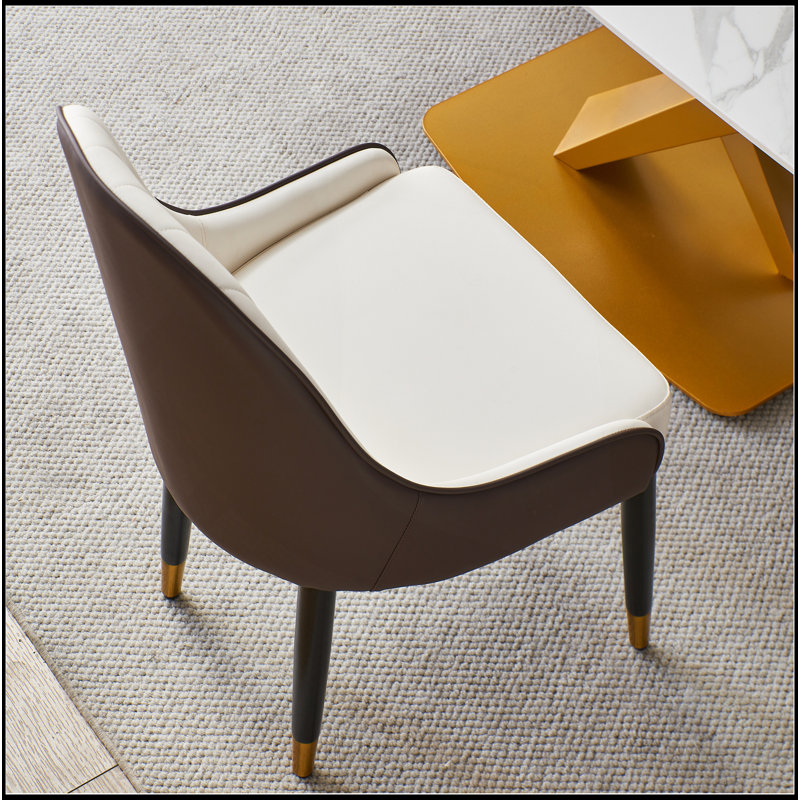 Chaise de salle à manger avec pieds en cuir PU blanc et métal brun (ensemble de 2)