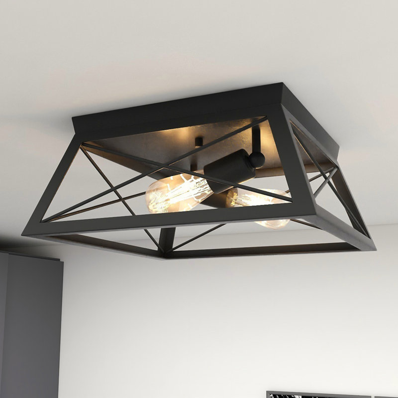 Matte Black Farmhouse 2-Light Flush Mount Ceiling Fixture