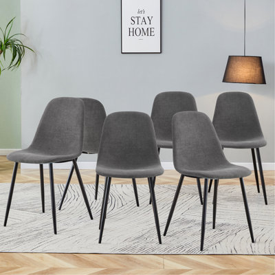Comfortable Linen-Cotton Dining Chair Set - Six Pieces In Dark Gray.Integrated Seat And Backrest,Linen-Cotton Material,Modern Home Matching