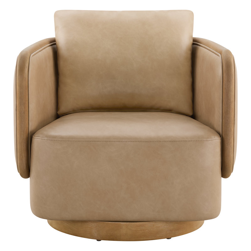 Fauteuil d'appoint rembourré et pivotant en cuir, Beige