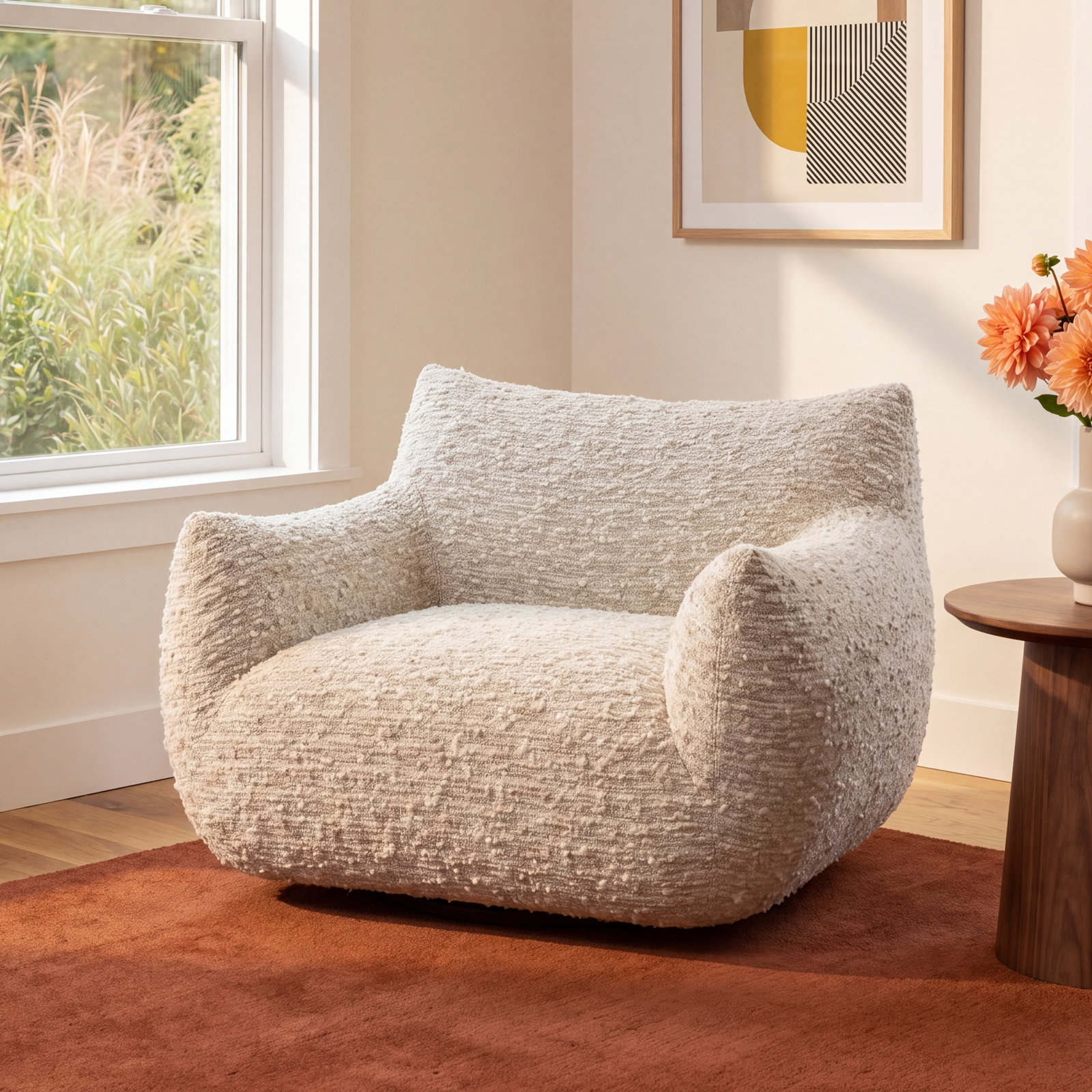 Nowthen Swivel Club Chair, Solema Cream Boucle