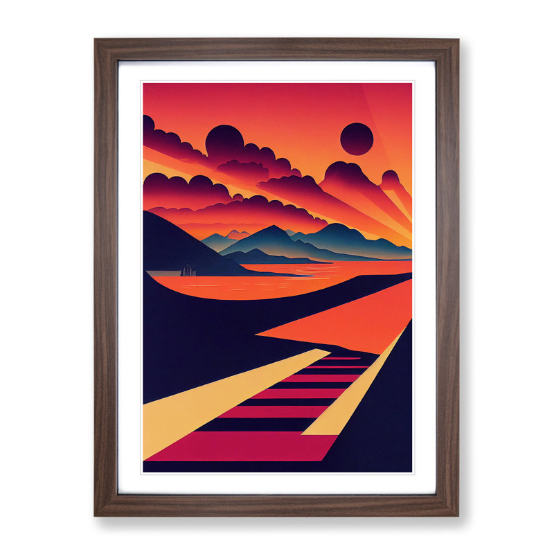 Breathtaking Sunset - Print, 66cm H x 48cm W x 2cm D, Walnut Framed, White