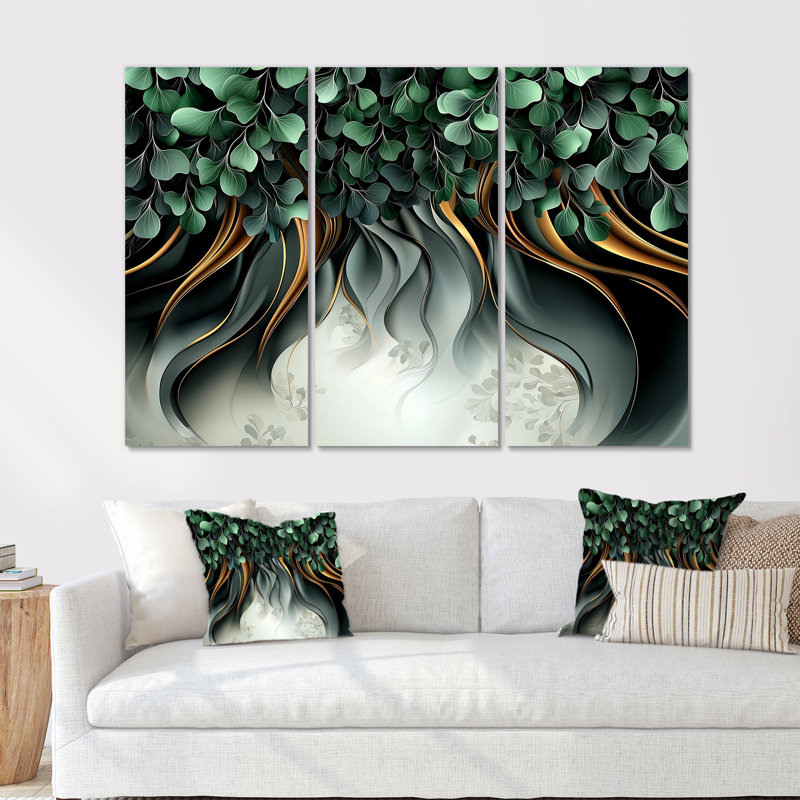Whispers Of Spring Of Emerald Botanicals III - Abstract Botanicals Wall Décor Set, 40" H x 60" W, Wrapped Canvas