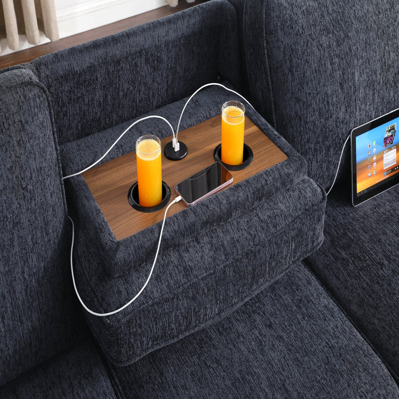 Canapé-lit convertible en forme de L avec console rabattable et porte-gobelets
