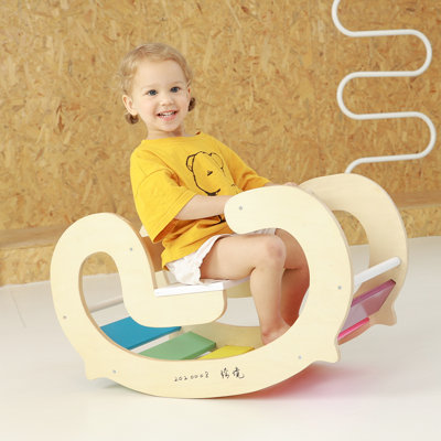Wooden Rainbow Climbing Arch Rocker, Montessori Balance Rocking Toy For Toddlers