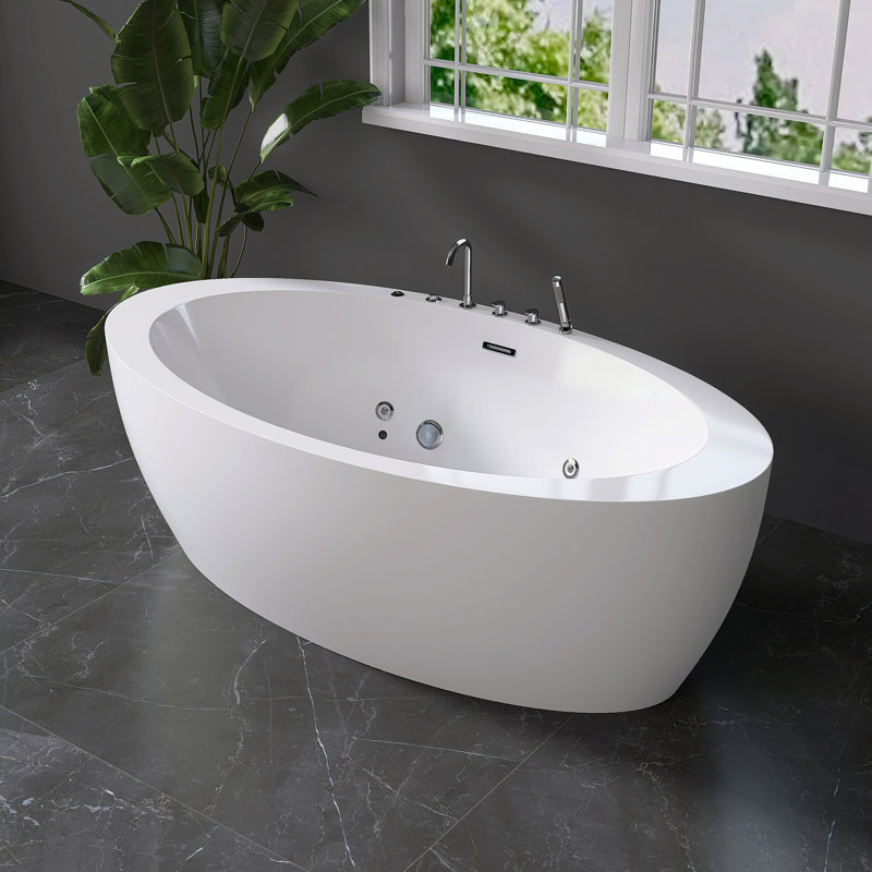 Baignoire de trempage autoportante en acrylique 71 po. X 37 po. Avec fonction de massage à jet, robinet inclus