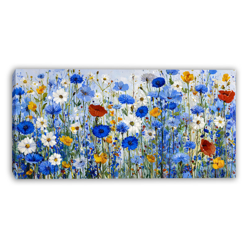 «Blue and Yellow Wildflower Meadow», reproduction d'art sur toile tendue, H 24 po x l 48 po x P 1,5 po