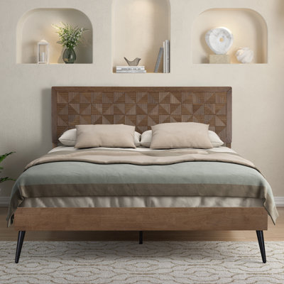 Selvar Queen Size Platform Bed Frame - SEB-46-Q with Solid Wood Headboard & Footboard, 12 Sturdy Slats Support, Center Metal Legs, Easy Set Up, Anti-Slip, No Box Spring Needed, Chestnut Brown