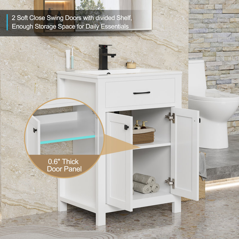 Manrique 24" Modern Single Bathroom Vanity with Ceramic Sink Top, Faucet, Eco-friendly Hand Paint, White