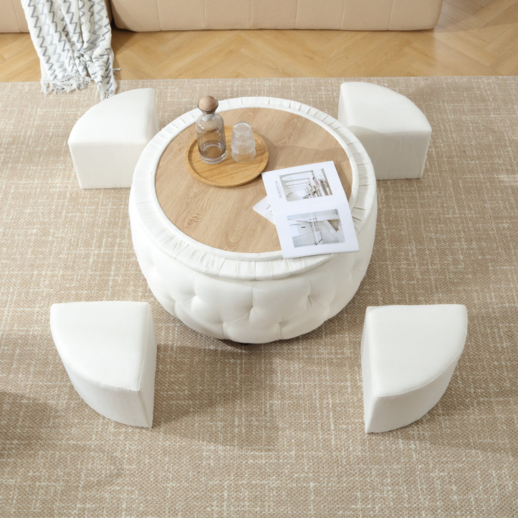 Aolaith Upholstered Storage Swivel Coffee Table With 4 Small Ottomans