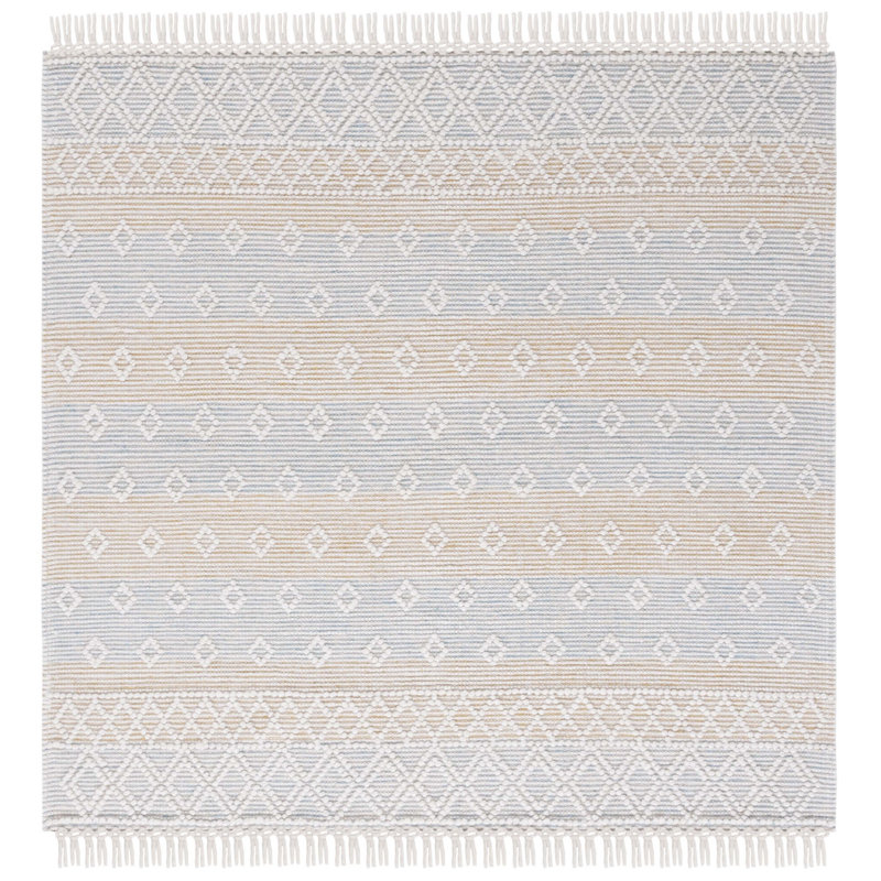Abad Geometric Hand-Loomed Light Blue/Yellow Area Rug, Square 6'