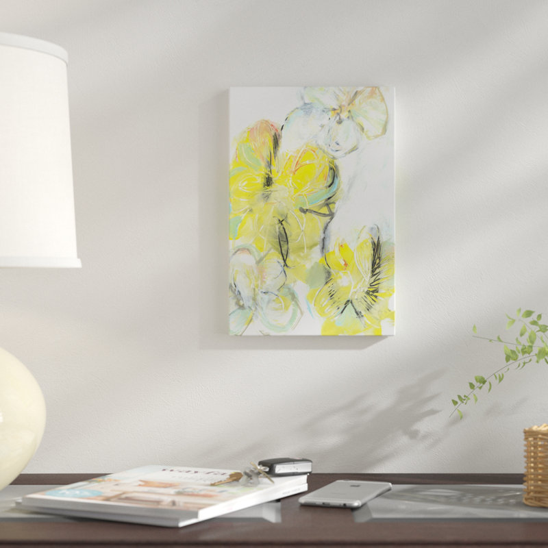 « yellow floral abstract ii », impression sur toile, H 60 po x l 40po x P 1,5 po, Toile tendue, Pas de tapis