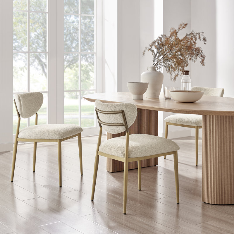 Hughey Dining Side Chair , Natural, Beige Fabric