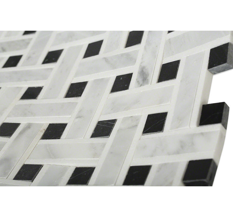 Yarn 1" x 3" Polished Marble Basketweave Mosaic Wall & Floor Tile, Threaded Onyx