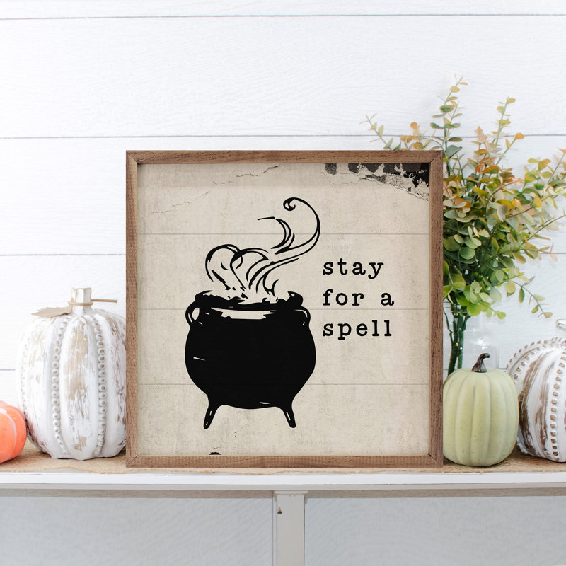 Stay For A Spell, chaudron noir, L 12 po x H 12 po, Blanc / noir