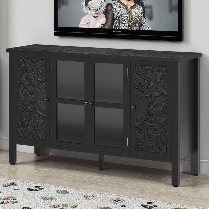 Console multimédia avec 3 armoires spacieuses, Noir
