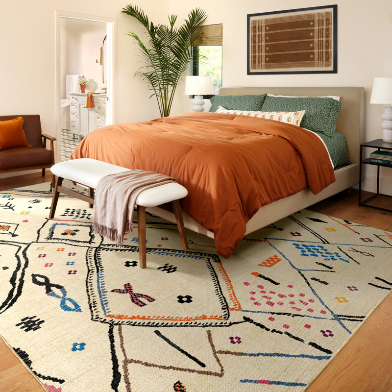 Système de tapis et de coussins lavables multicolores 2 pièces Pamir Ivory, Rectangle 8 pi x 10 pi