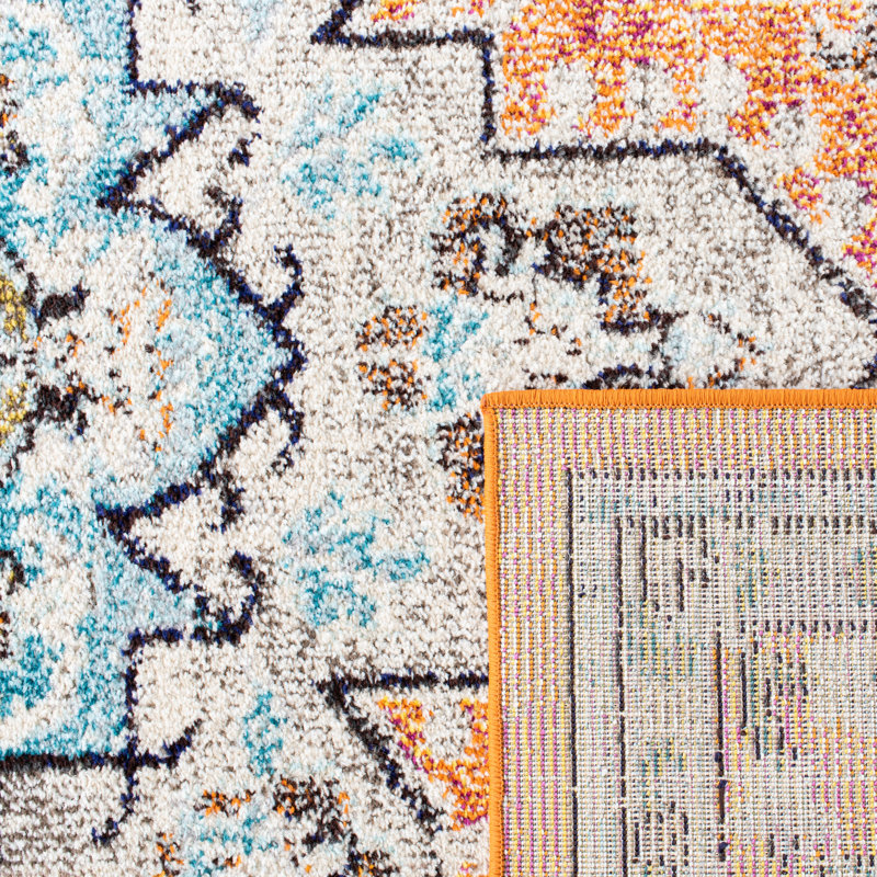 Yedidalga Oriental Orange/Teal Area Rug, Round 8'