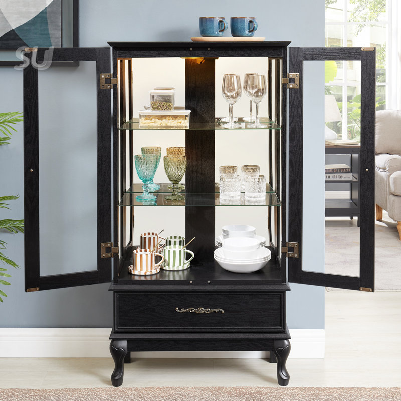 Vitrine lumineuse avec portes en verre, tablettes réglables et lumières DEL pour la décoration et le rangement