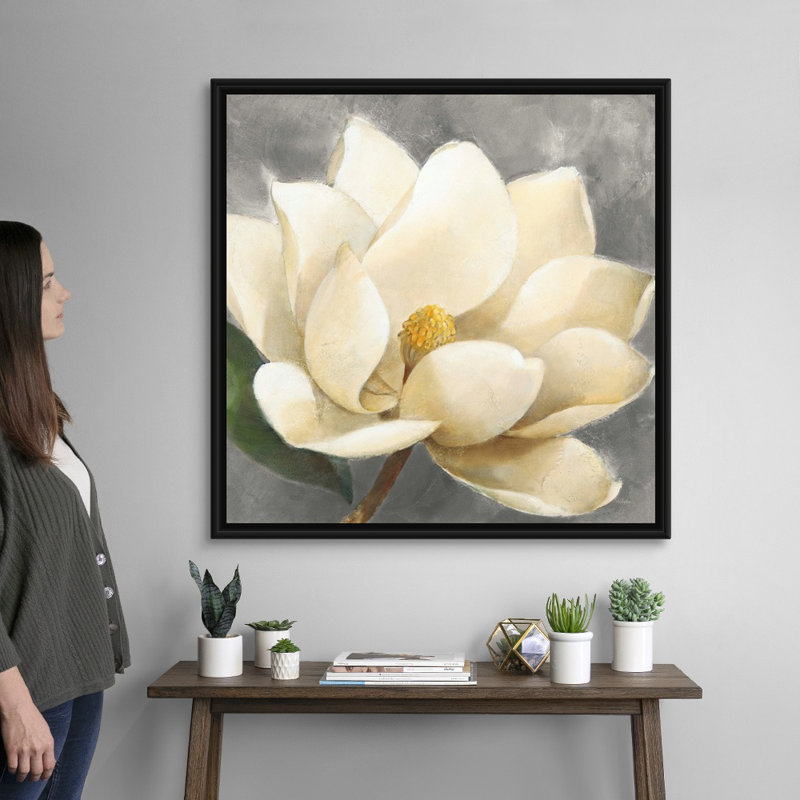 Art mural sur toile Magnolia Blossom, Cadre noir, H 36 po x l 36 po x P 1,25 po
