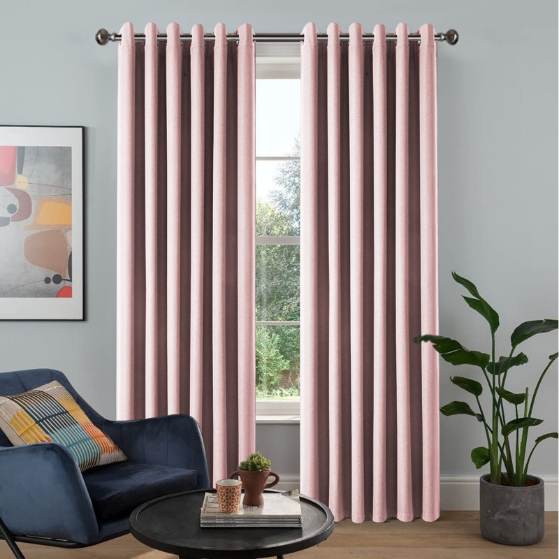 Luxurious A28 Linen Blackout Eyelet Curtains (Set of 2), 168cm Width x 229cm Drop, Pink