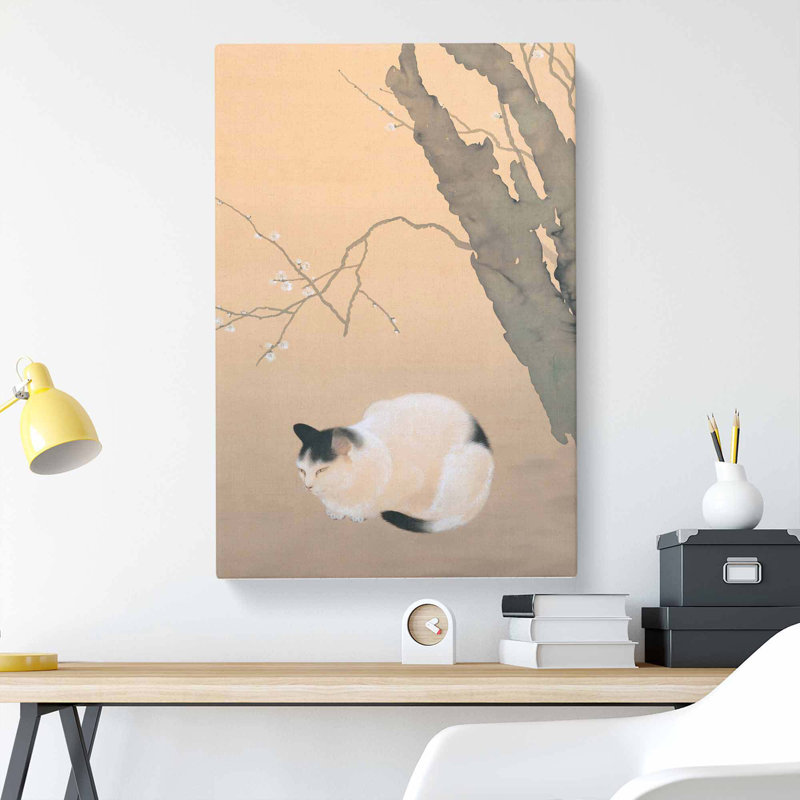 Cat & Plum Blossoms by Hishida Shunso - Wrapped Canvas Painting, 76cm H x 50cm W x 3cm D
