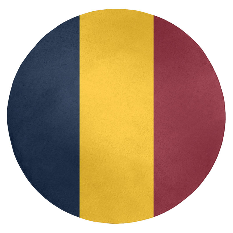Tapis bleu/jaune/rouge rayé, Rond 5 pi