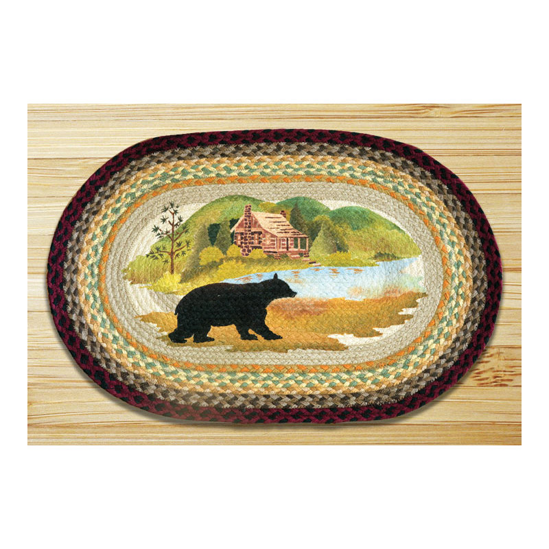 Earth Rugs Cabin Bear Oval Patch Jute Tread 30" H Eco-Friendly Rustic Style