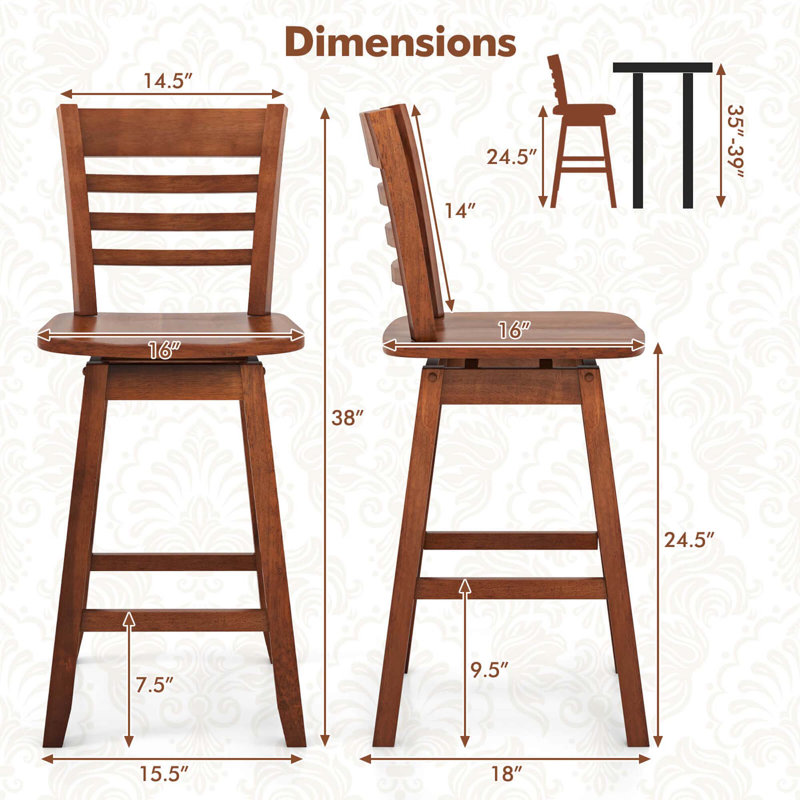 24.5" Counter Height Bar Chairs Swivel Bar Stools With Hollow Backrest, 4, Brown