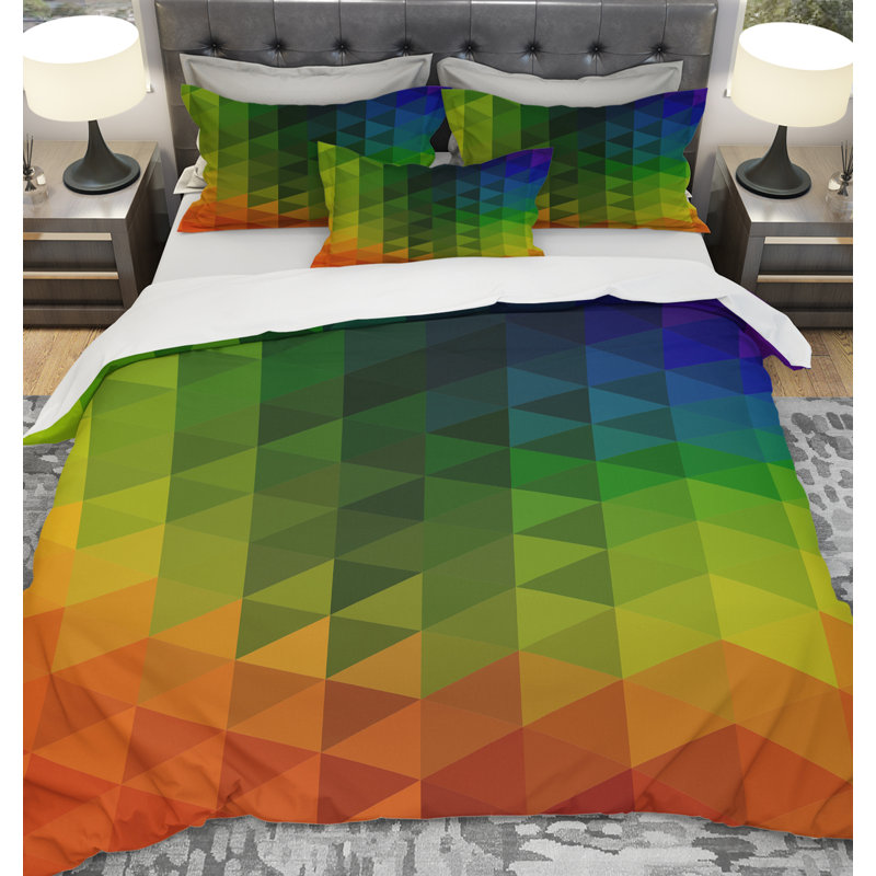 Ensemble de housse de couette à géométrie triangulaire designart, Housse de couette très grand + 2 taies décoratives