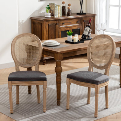 Paire de chaises de salle à manger de style français, ensemble en lin et combinaison gris, structure en bois massif, siège rembourré en mousse, capacité de charge jusqu'à 300 lb de 2 chaises, tissu et dossier, coussin de siège robuste, limite de poids