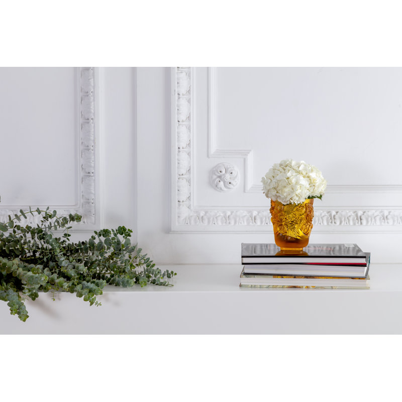 Pivoines Handmade Crystal Table Vase, 5.51" H x 4.72" W x 4.72" D, Amber