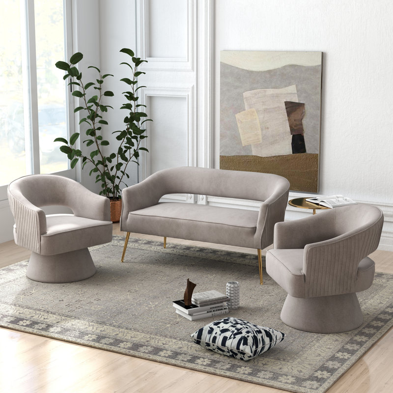Ivy Bronx Kenzlee 3-Piece Velvet Living Room Set | Wayfair