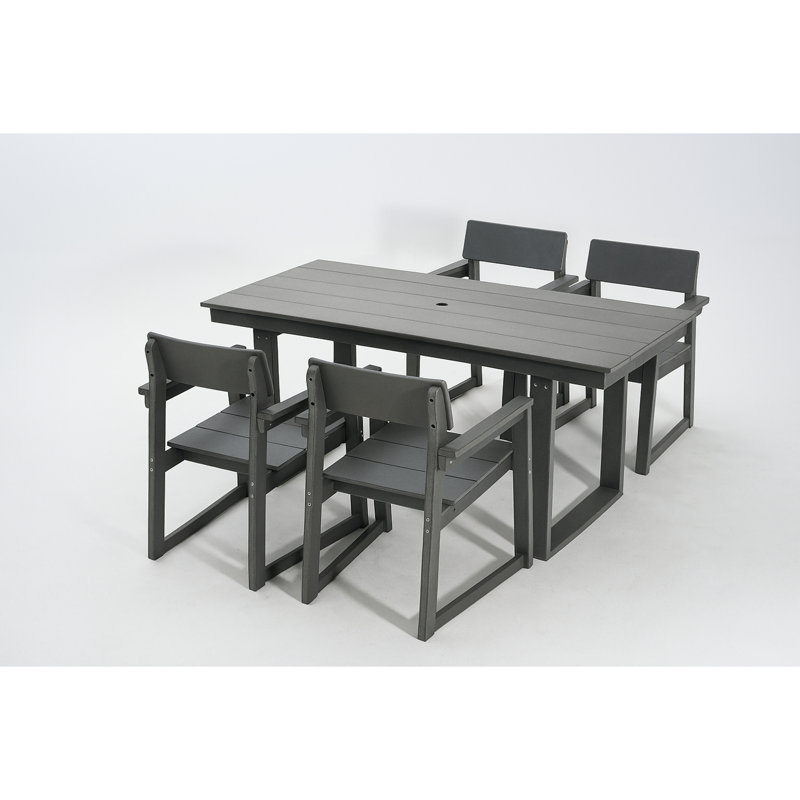 7-Piece HDPE Outdoor Dining Set for  Weather-Resistant Patio Table with Umbrella Hole and Armrest   Chairs, Gray, 4