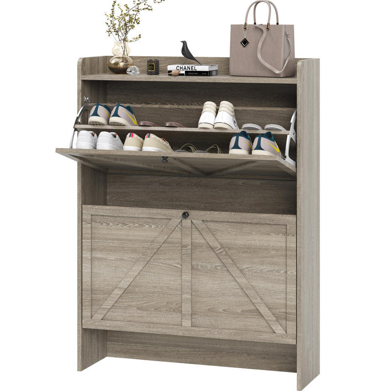 16 Pair Shoe Storage Cabinet, Grey