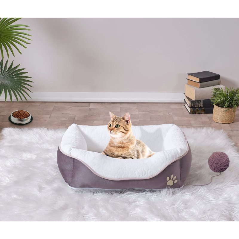 Coussin de lit contemporain en mousse pour chat très grand, 31 po x 41 po, chat anthracite dormant très grand