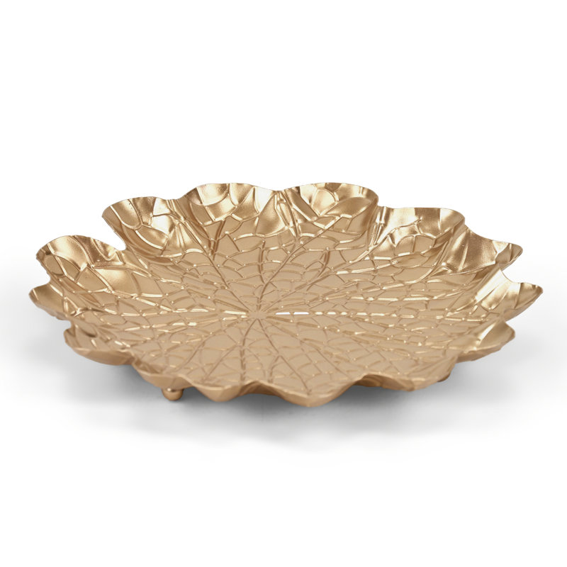 Delphine Golden Metal Lilypad Catchall Tray, 9.75"W x 9.75"D x 1.25"H