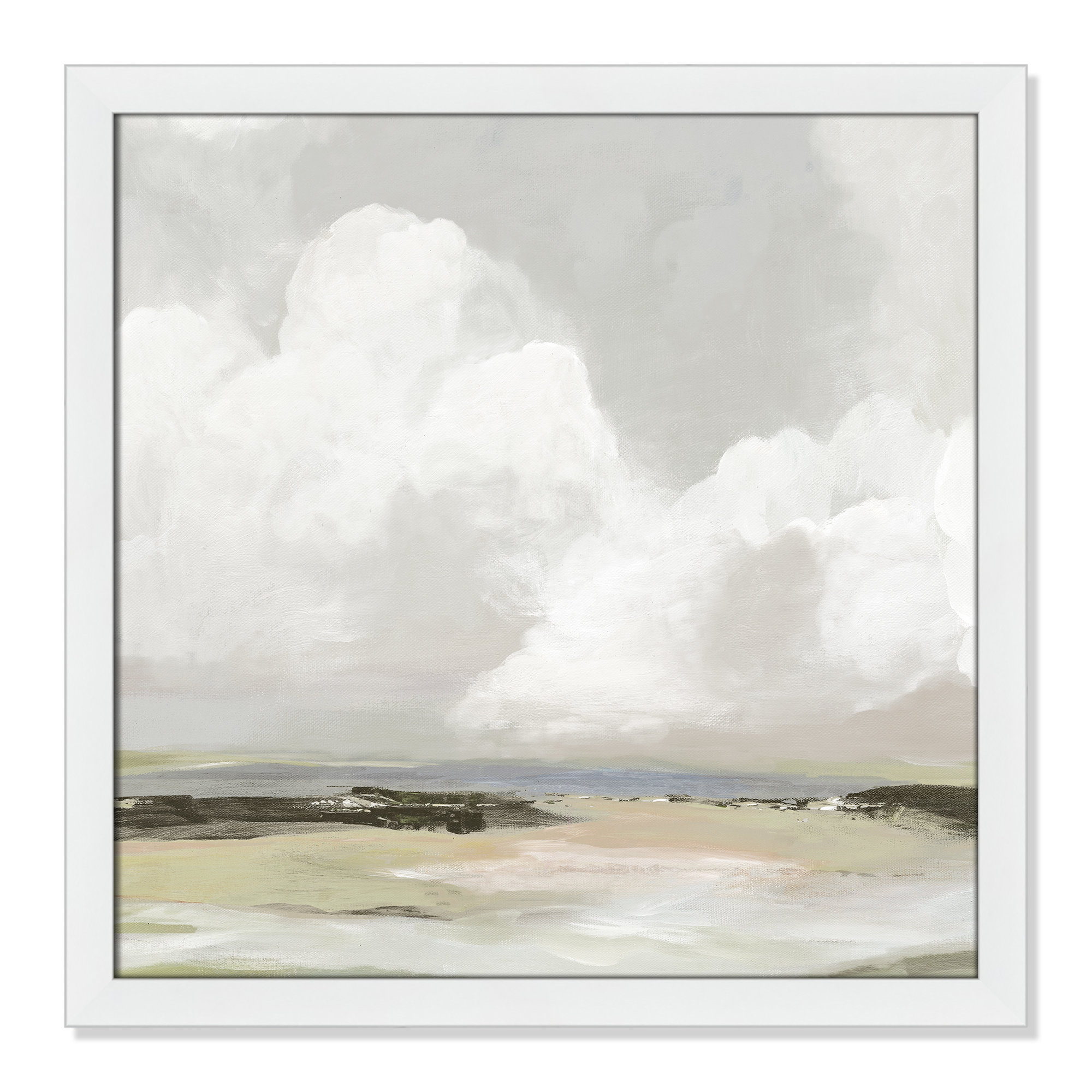 Soft Clouds - Picture Frame Painting Print, 24.5" H x 24.5" W x 1.12" D, White Framed