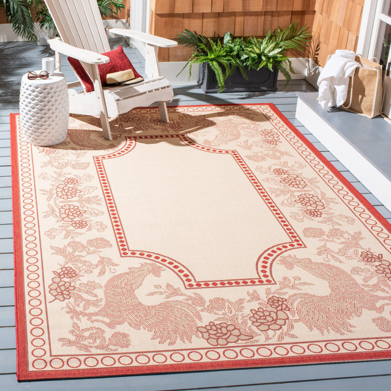 Tapis d'intérieur / extérieur à motif floral Havza, Rectangle 6 pi 7 po x 9 pi 6 po