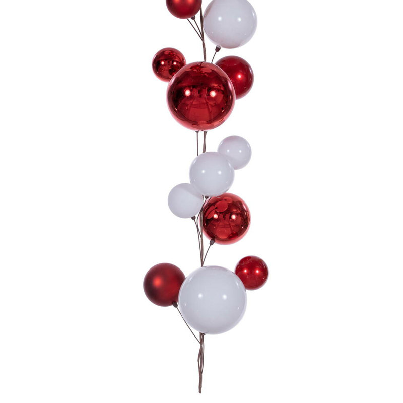 Vickerman 6' Ball Branch Garland, White/Red
